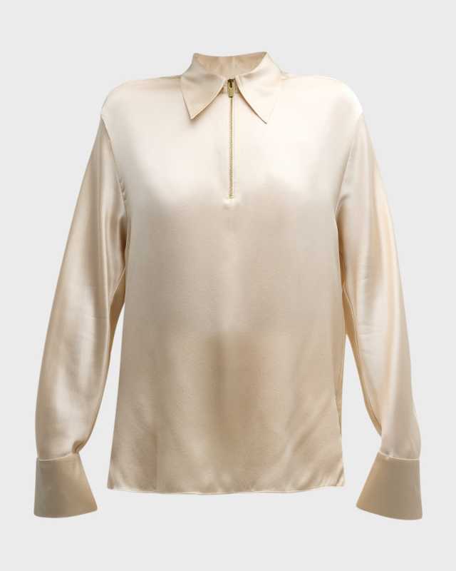 Long-Sleeve Jewel Silk Blous
